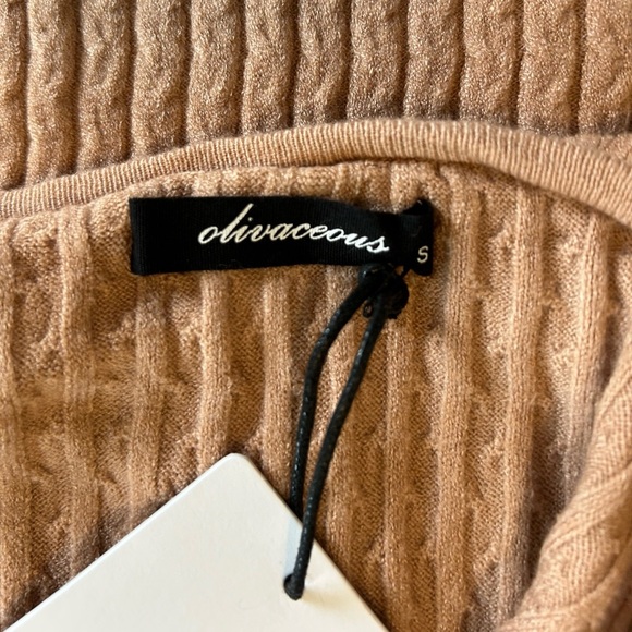 NWT Olivaceous Long Sleeve Bodycon Off Shoulder Sweater Dress Tan Small Cashmere - Picture 4 of 11